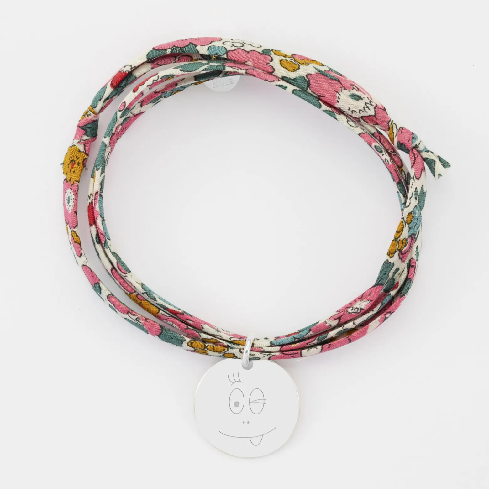 Bracelet 3 tours Liberty personnalisé médaille gravée argent 19 mm - HappyBulle x Barbapapa