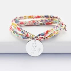 Bracelet 3 tours Liberty personnalisé médaille gravée argent 19 mm - HappyBulle x Barbapapa