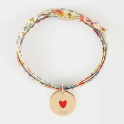 Bracelet 3 tours Liberty personnalisé médaille gravée plaqué or coeur émail rouge 19 mm - HappyBulle x Atelier Wagram