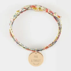 Bracelet 3 tours Liberty personnalisé médaille gravée plaqué or coeur émail rouge 19 mm - HappyBulle x Atelier Wagram