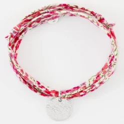 Bracelet 3 tours Liberty personnalisé médaille martelée gravée argent 15 mm
