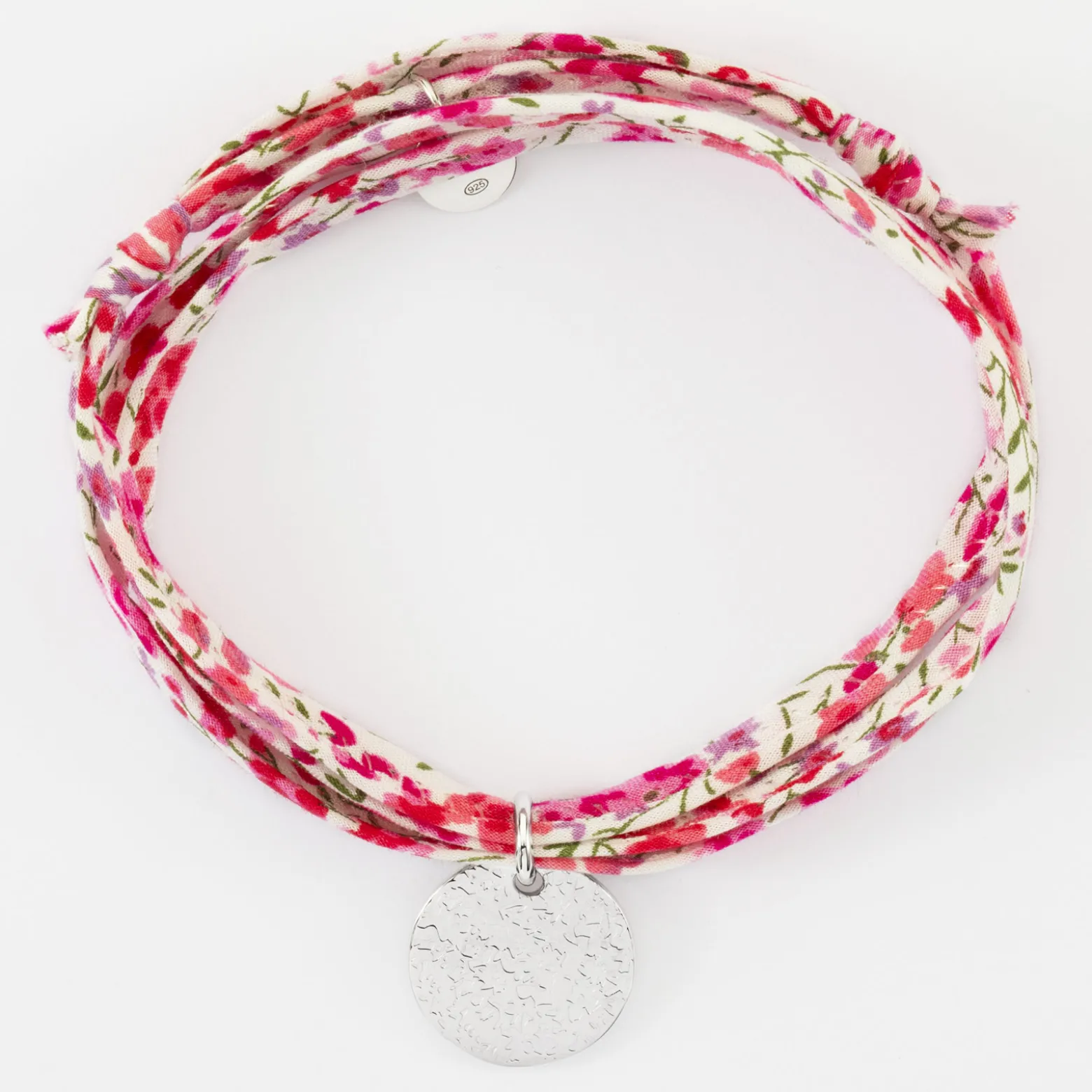 Bracelet 3 tours Liberty personnalisé médaille martelée gravée argent 15 mm