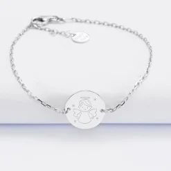 Bracelet baptême enfant chaîne personnalisé médaille gravée argent 2 trous 15 mm