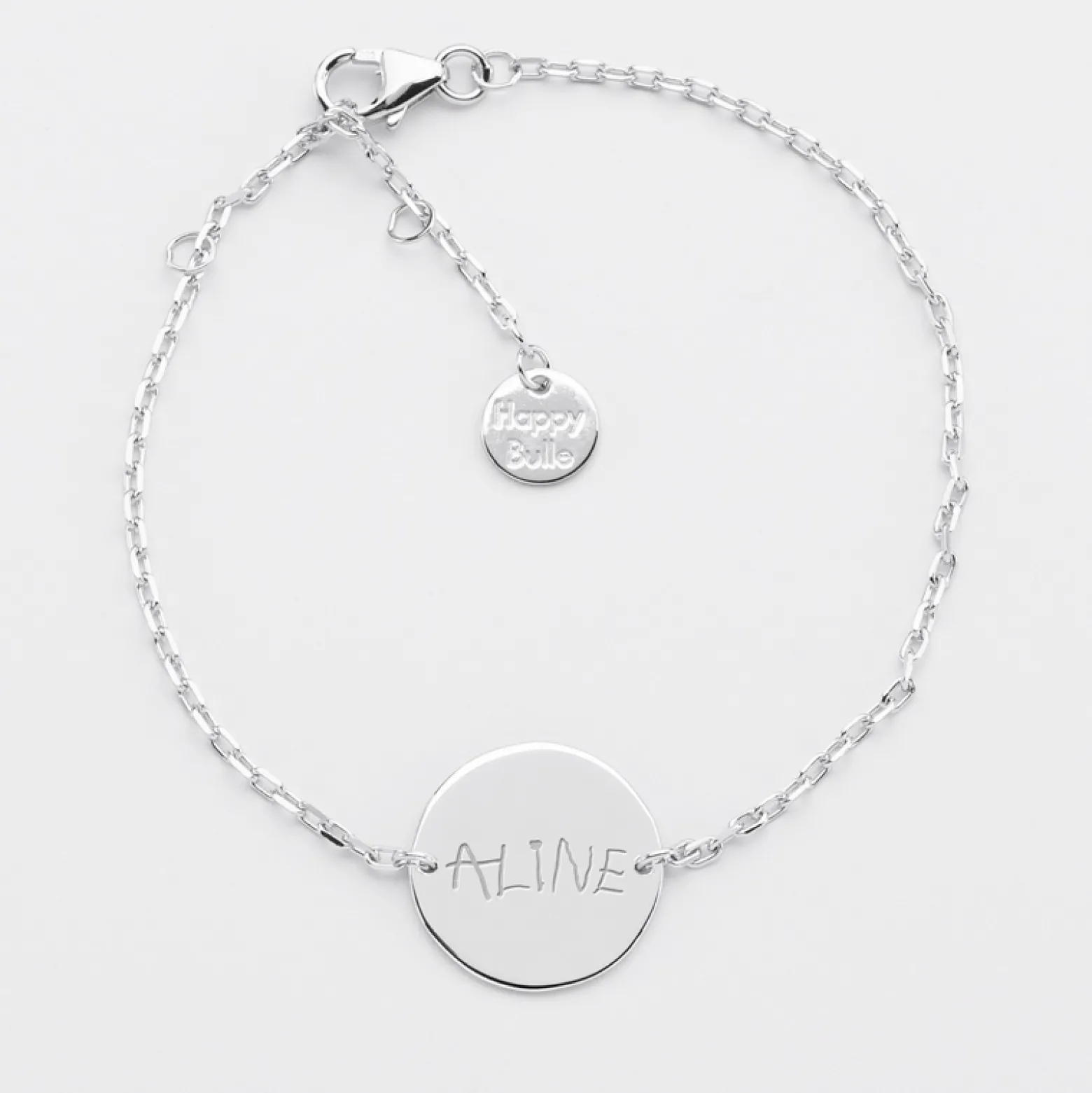 Bracelet baptême enfant chaîne personnalisé médaille gravée argent 2 trous 15 mm