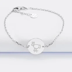 Bracelet baptême enfant chaîne personnalisé médaille gravée argent 2 trous 15 mm