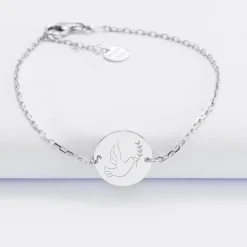 Bracelet baptême enfant chaîne personnalisé médaille gravée argent 2 trous 15 mm - Nos petits imparfaits