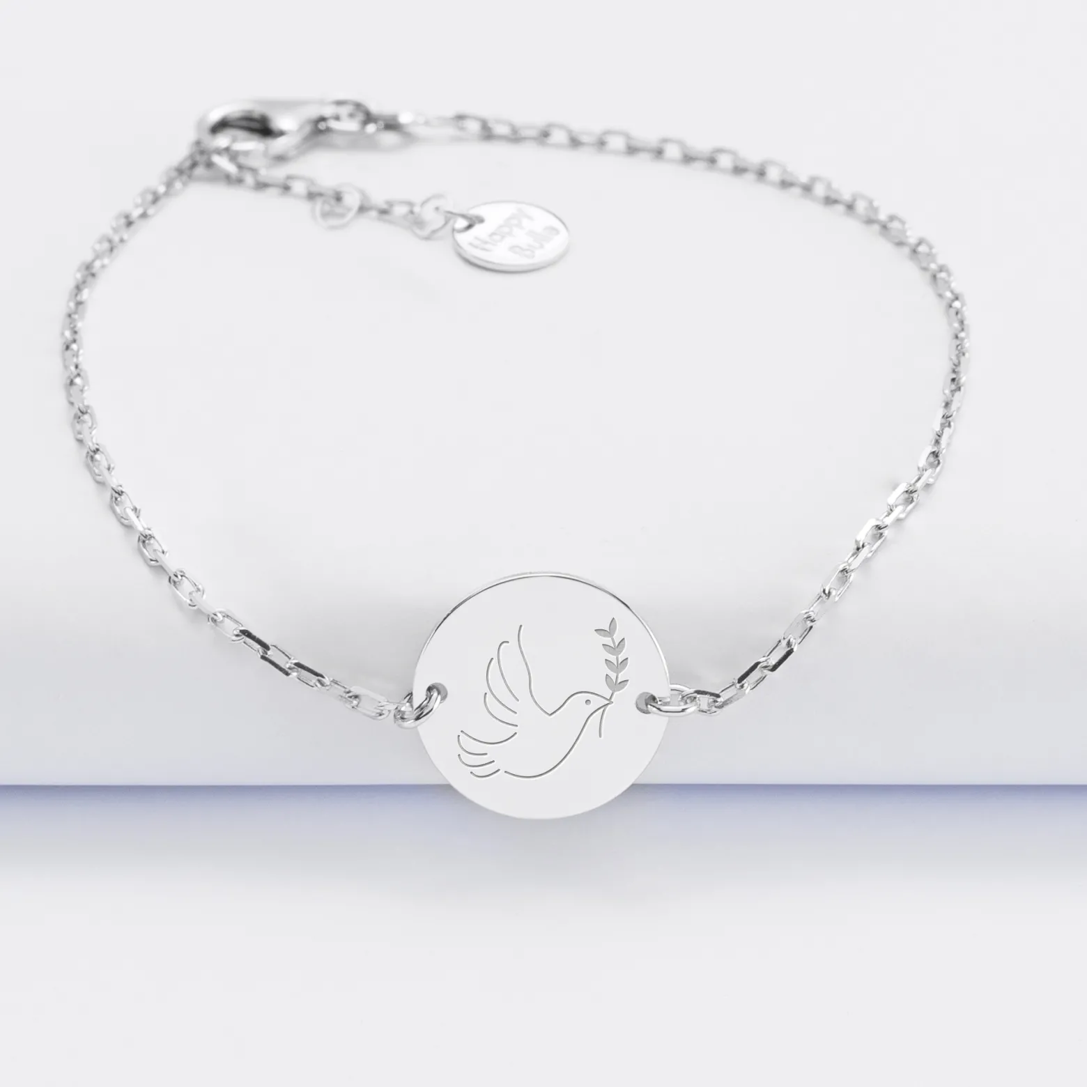 Bracelet baptême enfant chaîne personnalisé médaille gravée argent 2 trous 15 mm - Nos petits imparfaits