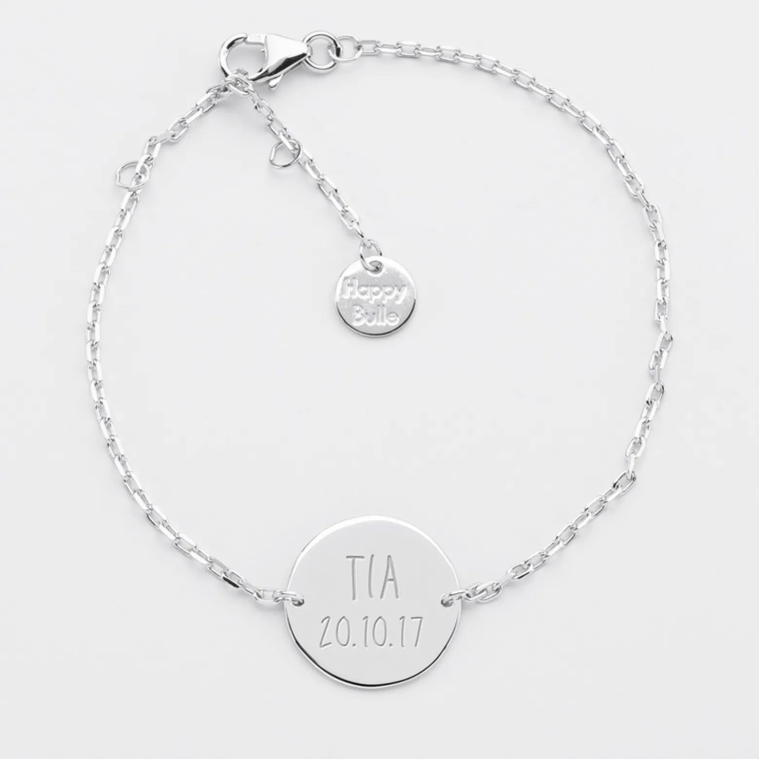 Bracelet baptême enfant chaîne personnalisé médaille gravée argent 2 trous 15 mm - Nos petits imparfaits