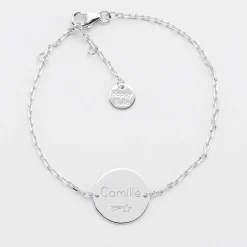 Bracelet baptême enfant chaîne personnalisé médaille gravée argent 2 trous 15 mm - Nos petits imparfaits