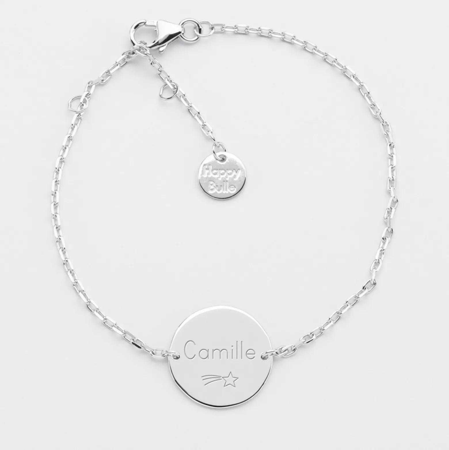Bracelet baptême enfant chaîne personnalisé médaille gravée argent 2 trous 15 mm - Nos petits imparfaits