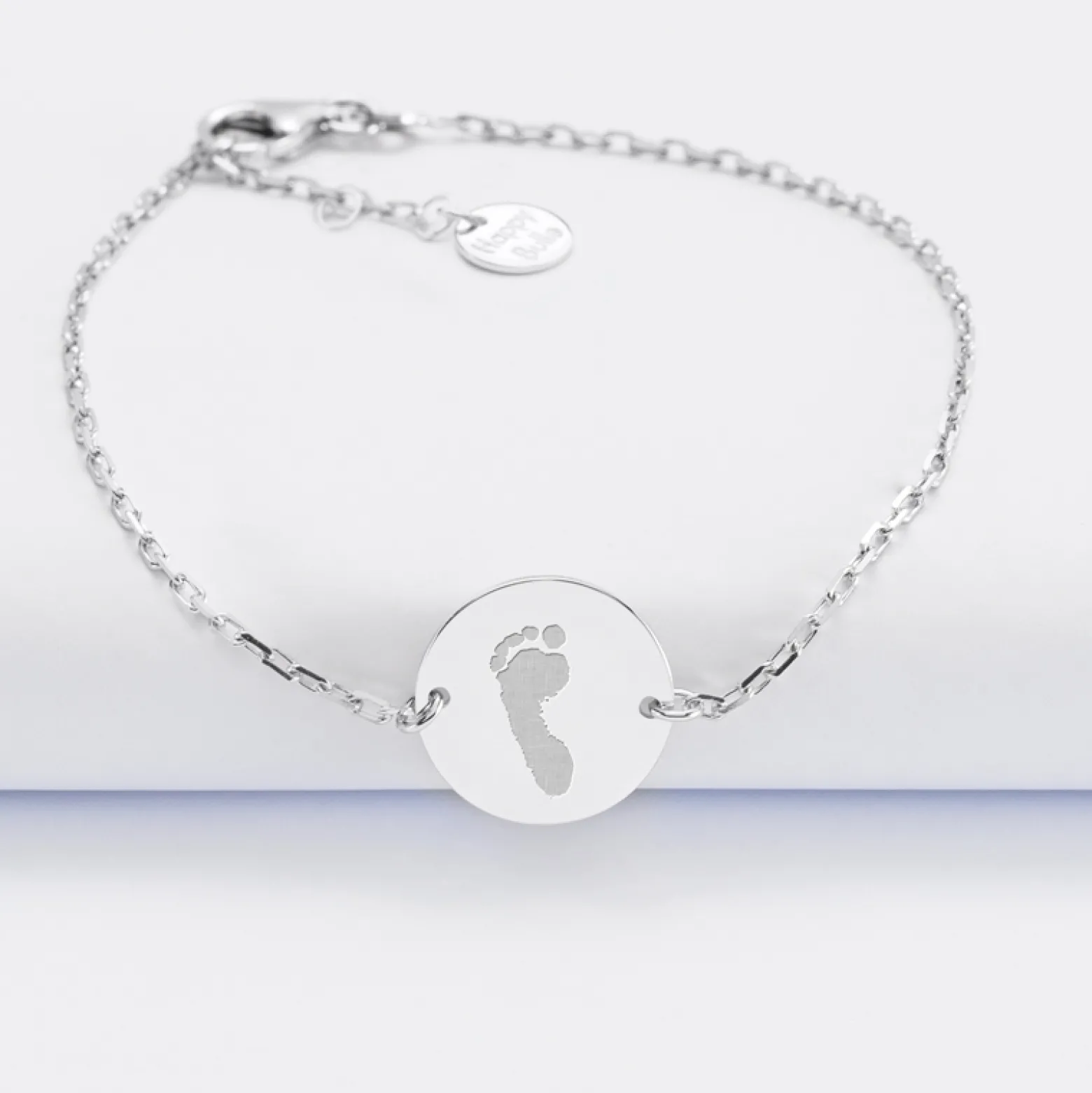 Bracelet baptême enfant chaîne personnalisé médaille gravée argent 2 trous 15 mm - Nos petits imparfaits