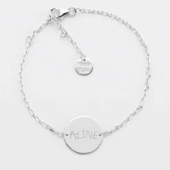 Bracelet baptême enfant chaîne personnalisé médaille gravée argent 2 trous 15 mm - Nos petits imparfaits