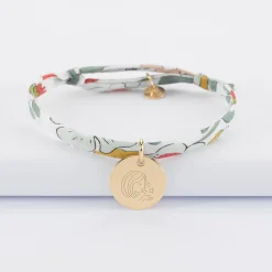Bracelet Baptême enfant Liberty personnalisé médaille gravée plaqué or 15 mm