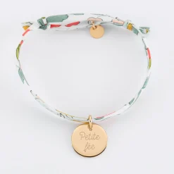 Bracelet Baptême enfant Liberty personnalisé médaille gravée plaqué or 15 mm
