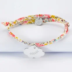 Bracelet baptême enfant Liberty personnalisé médaille gravée argent nuage 20x14 mm