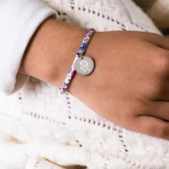 Bracelet baptême enfant Liberty personnalisé médaille gravée argent 15 mm