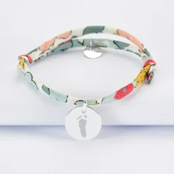 Bracelet baptême enfant Liberty personnalisé médaille gravée argent 15 mm