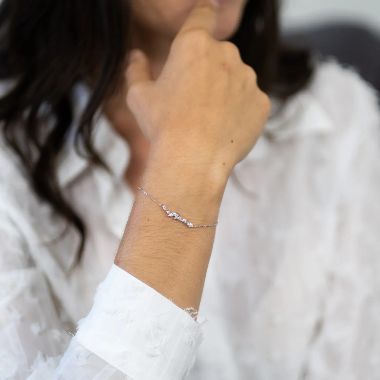 Bracelet chaine barrette scintillante argent