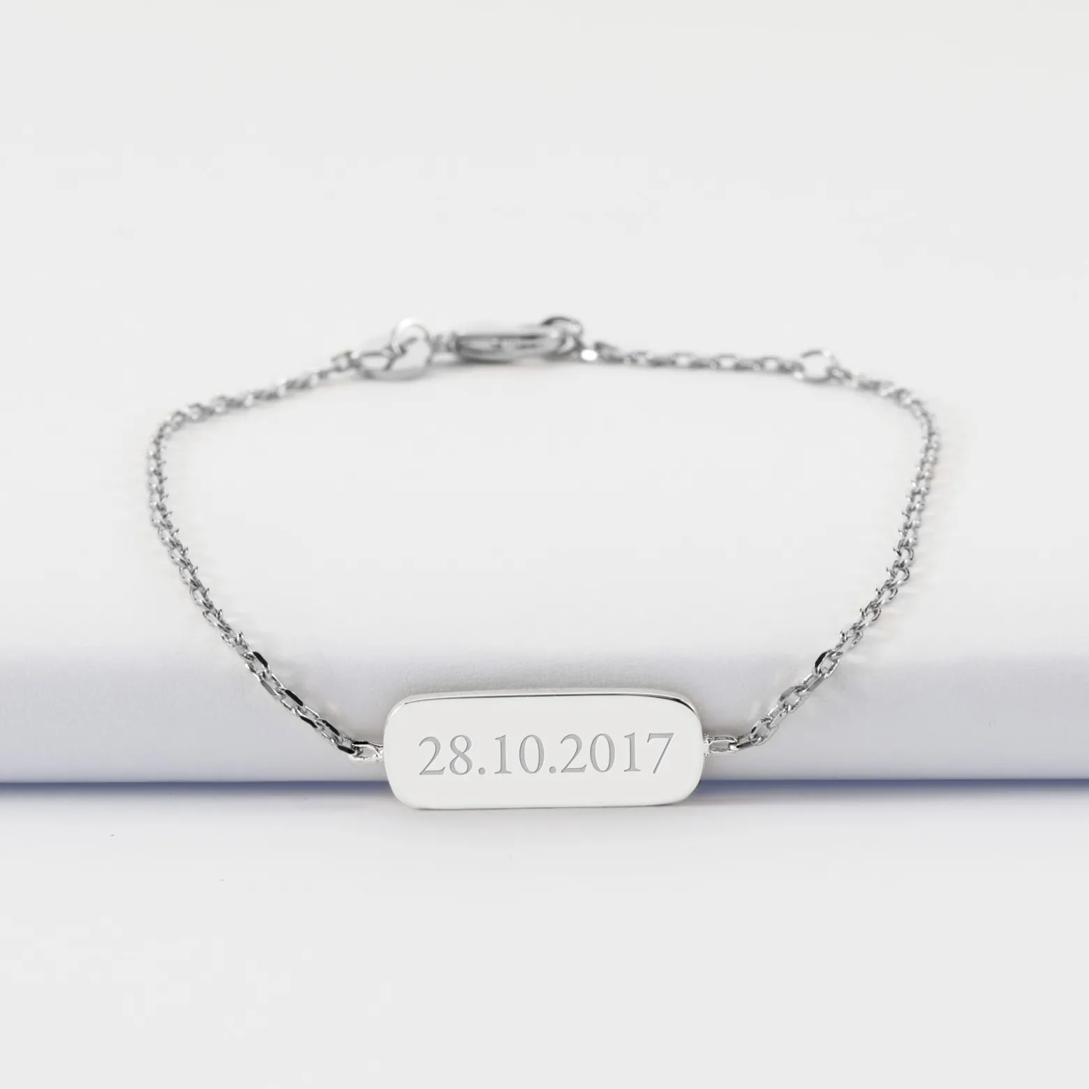 Bracelet chaine enfant personnalisé médaille gravée argent plaque 20x8 mm - Nos petits imparfaits
