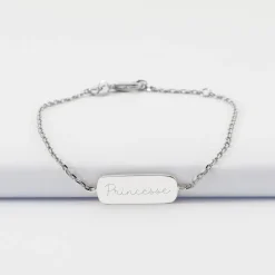 Bracelet chaine enfant personnalisé médaille gravée argent plaque 20x8 mm - Nos petits imparfaits