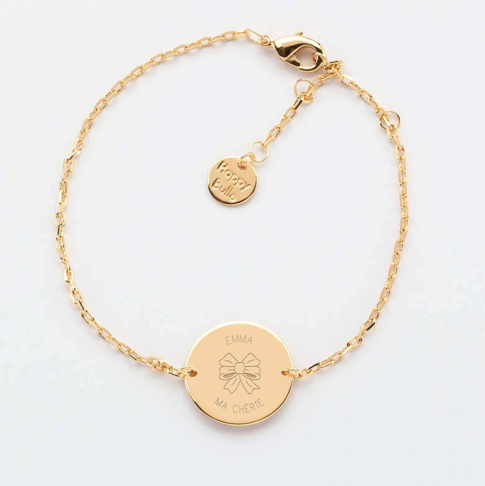 Bracelet chaine enfant personnalisé médaille gravée plaqué or 2 trous 15 mm - Edition spéciale KIDS