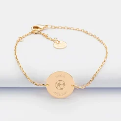 Bracelet chaine enfant personnalisé médaille gravée plaqué or 2 trous 15 mm - Edition spéciale KIDS
