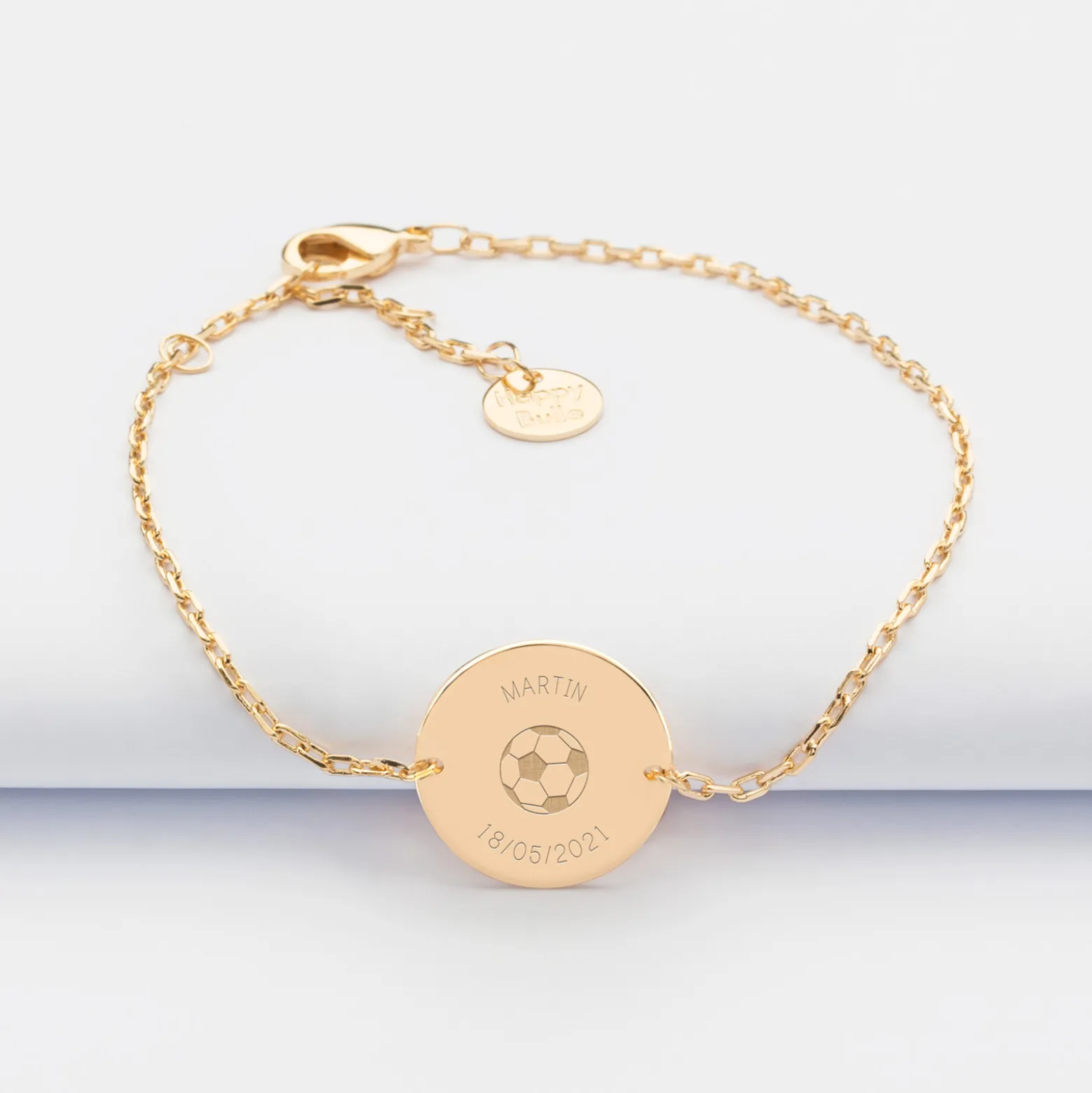 Bracelet chaine enfant personnalisé médaille gravée plaqué or 2 trous 15 mm - Edition spéciale KIDS