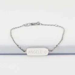 Bracelet chaine enfant personnalisé médaille gravée argent plaque 20x8 mm - HappyBulle x Capucine