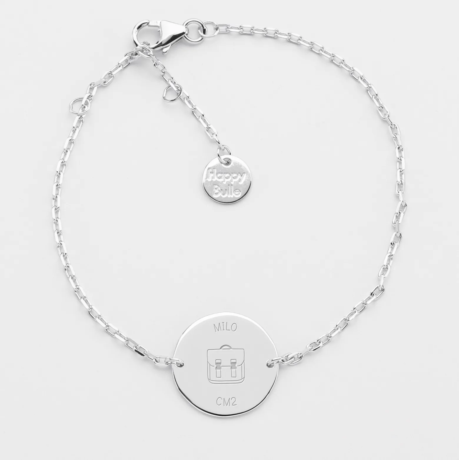 Bracelet chaine enfant personnalisé médaille gravée argent 2 trous 15 mm - Edition spéciale KIDS