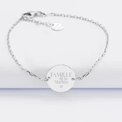 Bracelet chaine Famille des mariés personnalisé médaille gravée argent 2 trous 15 mm