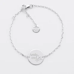 Bracelet chaine Famille des mariés personnalisé médaille gravée argent 2 trous 15 mm