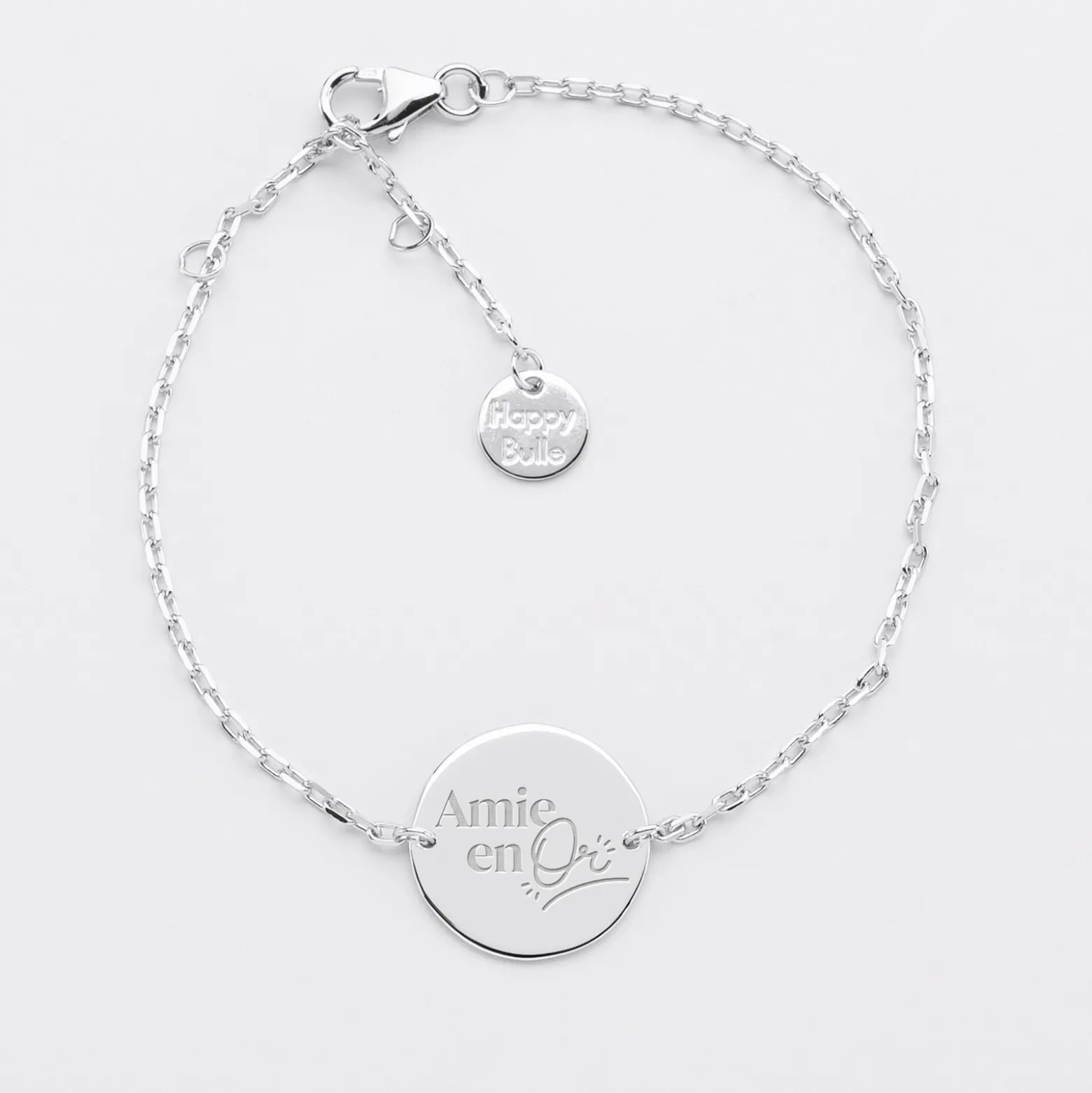 Bracelet chaine Famille des mariés personnalisé médaille gravée argent 2 trous 15 mm