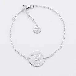 Bracelet chaine Famille des mariés personnalisé médaille gravée argent 2 trous 15 mm