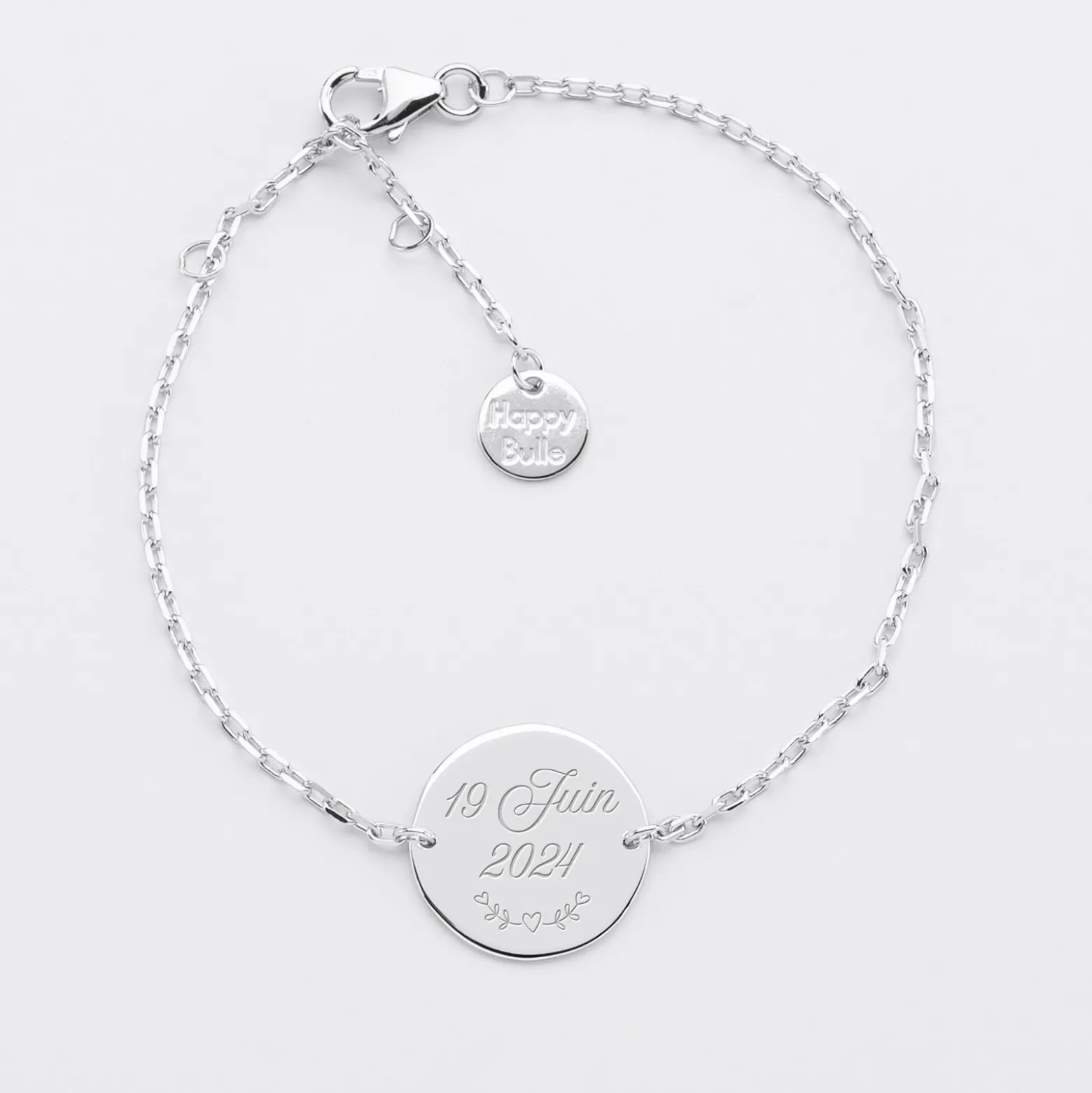 Bracelet chaine Famille des mariés personnalisé médaille gravée argent 2 trous 15 mm