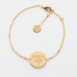 Bracelet chaine Famille des mariés personnalisé médaille gravée plaqué or 2 trous 15 mm