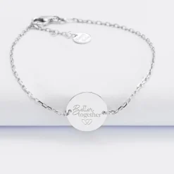Bracelet chaine Mariée personnalisé médaille gravée argent 2 trous 15 mm