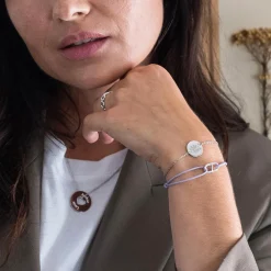 Bracelet chaine Mariée personnalisé médaille gravée argent 2 trous 15 mm