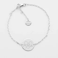 Bracelet chaine Mariée personnalisé médaille gravée argent 2 trous 15 mm