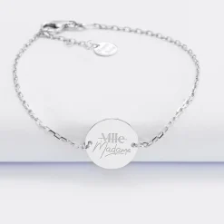 Bracelet chaine Mariée personnalisé médaille gravée argent 2 trous 15 mm