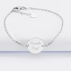 Bracelet chaine personnalisé médaille gravée argent 2 trous 15 mm