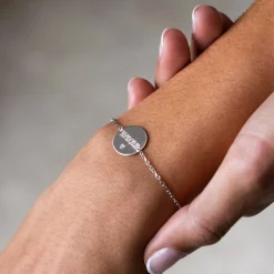 Bracelet chaine personnalisé médaille gravée argent 2 trous 15 mm