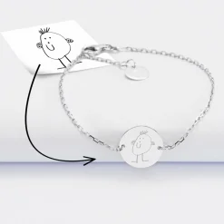 Bracelet chaine personnalisé médaille gravée argent 2 trous 15 mm