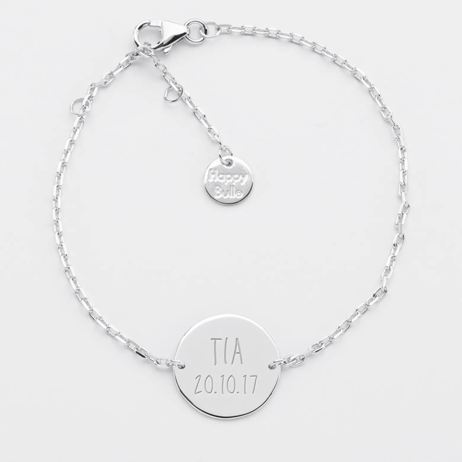 Bracelet chaine personnalisé médaille gravée argent 2 trous 15 mm