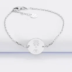 Bracelet chaine personnalisé médaille gravée argent 2 trous 15 mm - HappyBulle x Barbapapa