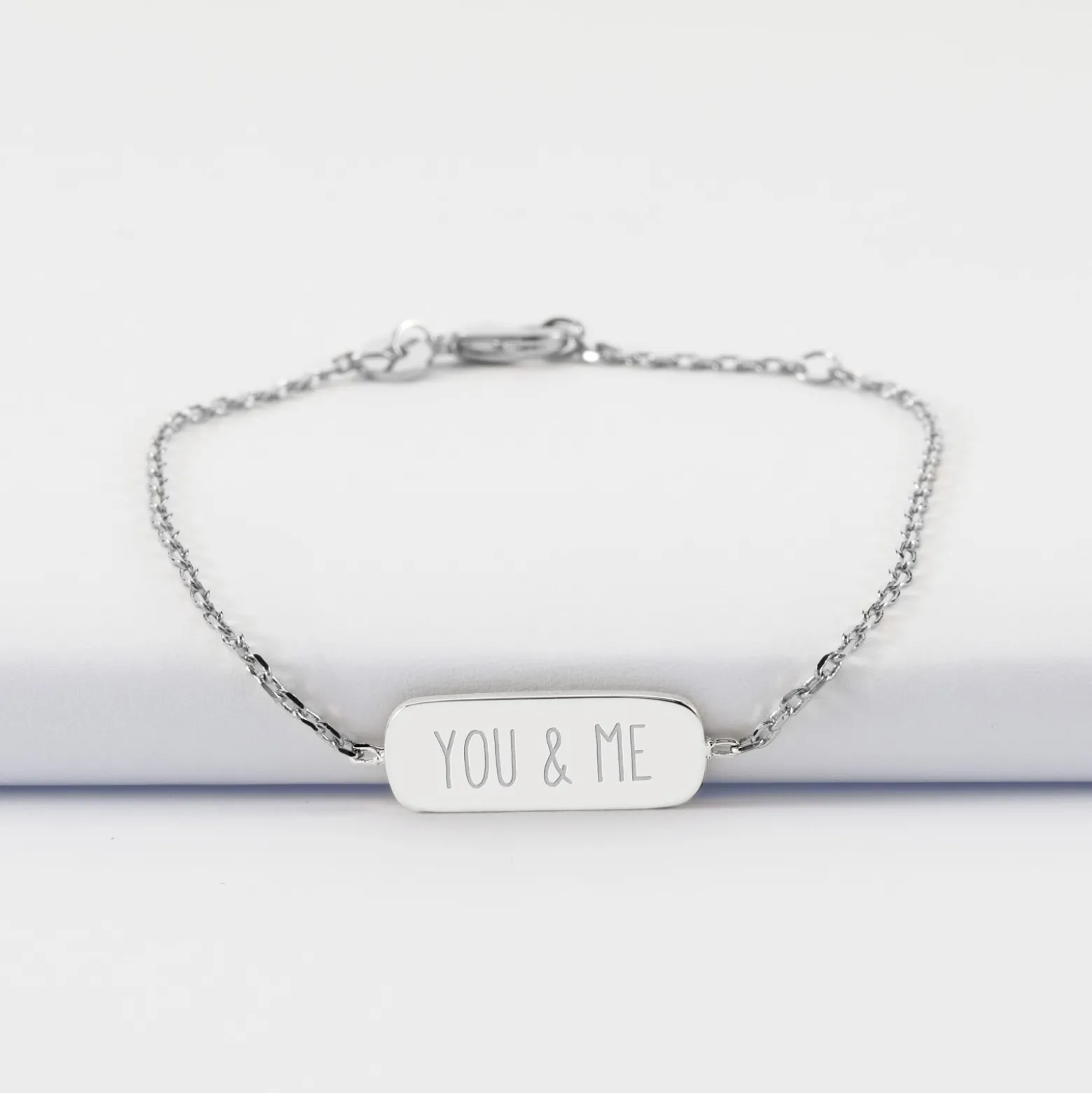 Bracelet chaine personnalisé médaille gravée argent plaque 20x8 mm
