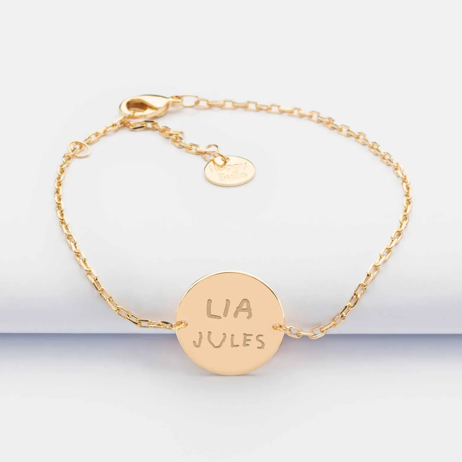 Bracelet chaine personnalisé médaille gravée plaqué or 2 trous 15 mm