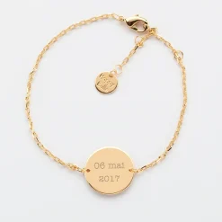 Bracelet chaine personnalisé médaille gravée plaqué or 2 trous 15 mm