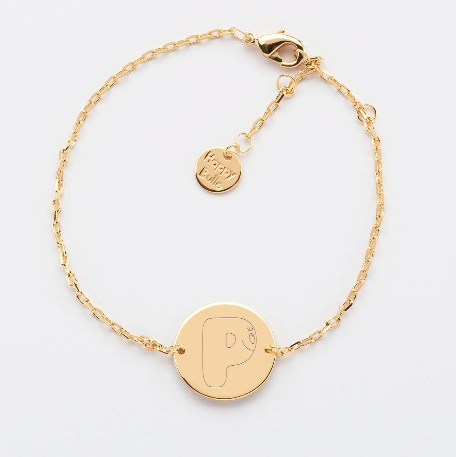 Bracelet chaine personnalisé médaille gravée plaqué or 2 trous 15 mm - HappyBulle x Barbapapa