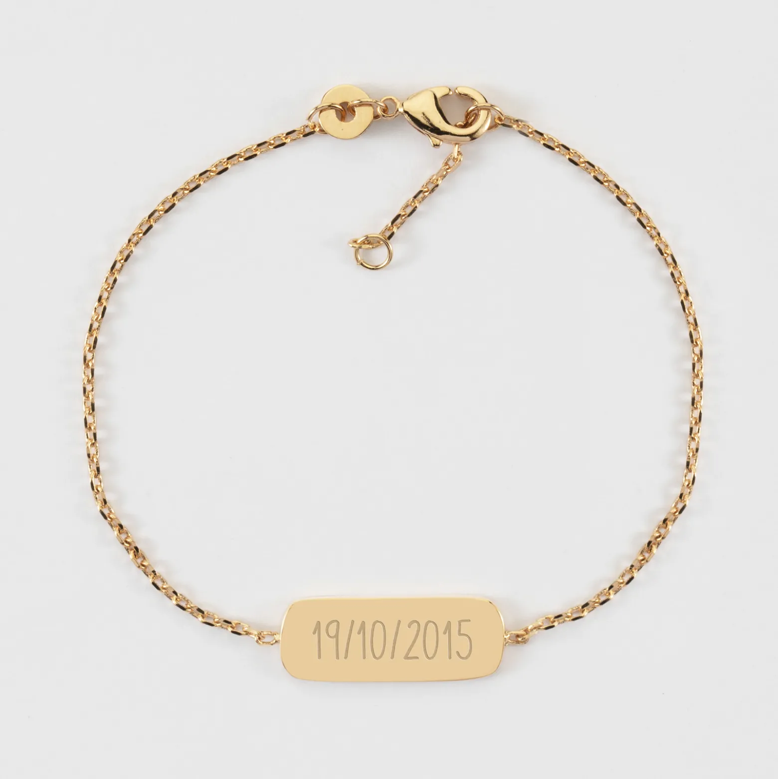 Bracelet chaine personnalisé médaille gravée plaqué or plaque 20x8 mm