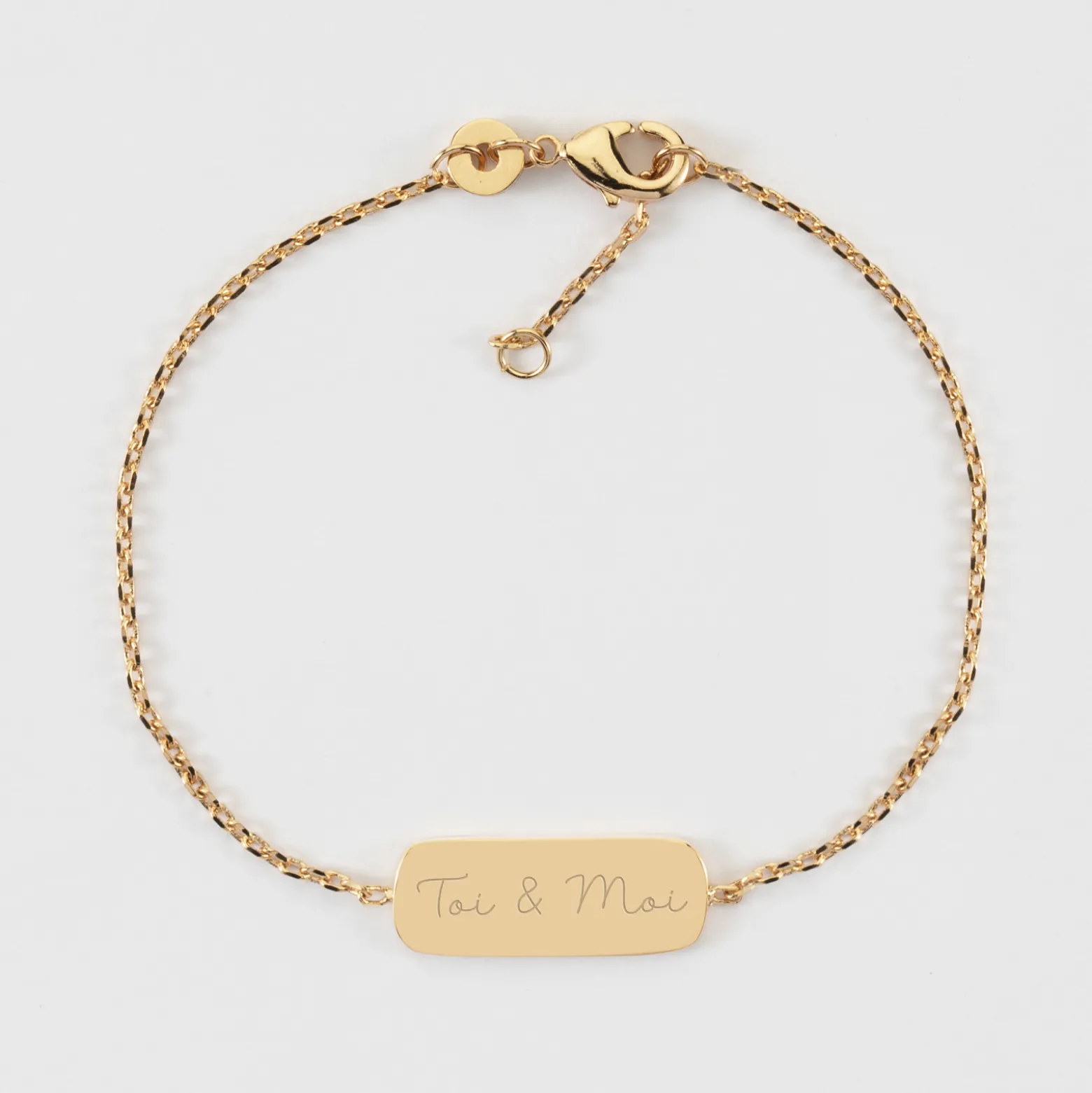 Bracelet chaine personnalisé médaille gravée plaqué or plaque 20x8 mm